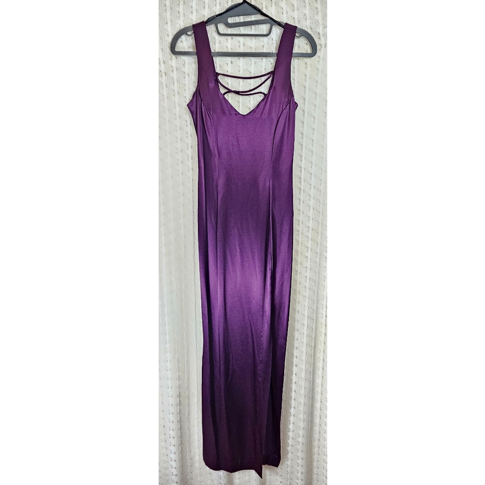 Gunne Sax Jessica McClintock Satin Maxi Dress Gown PURPLE Size 3 / 4 Vintage 90s
